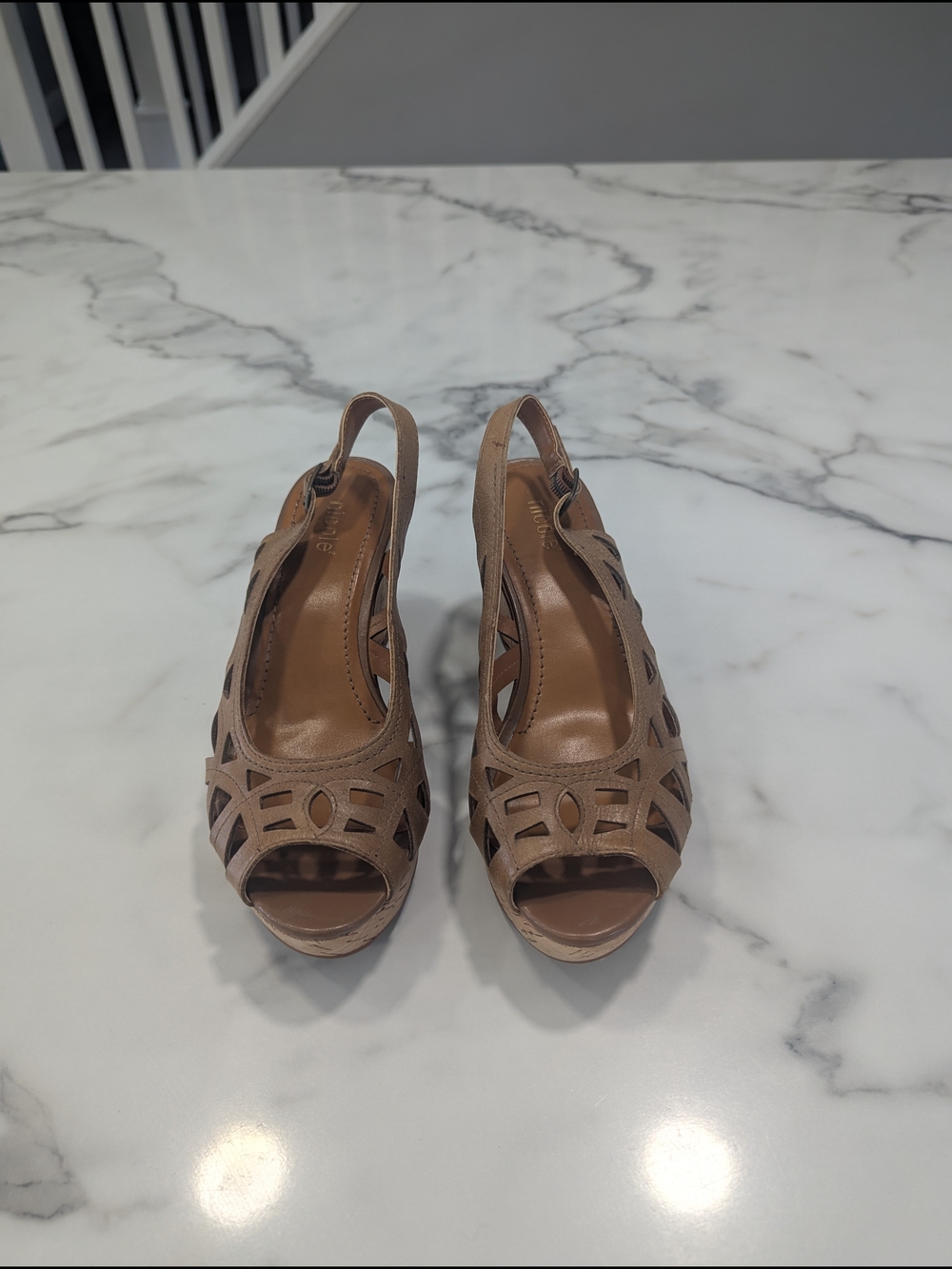 Women’s Taupe Cutout Slingback Peep-Toe Heels - Neutral Dress Wedges